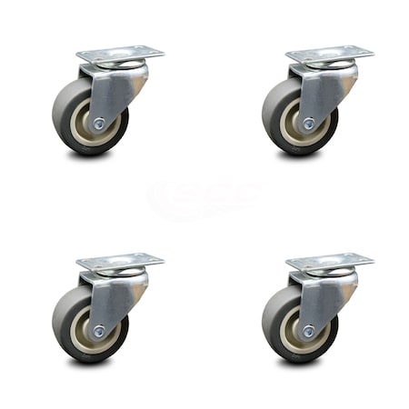 Service Caster 2 Inch Swivel Caster with Non-Marking Floor Safe Thermoplastic Rubber Wheel Set SCC-05S210-TPRS-TP1-SU-4